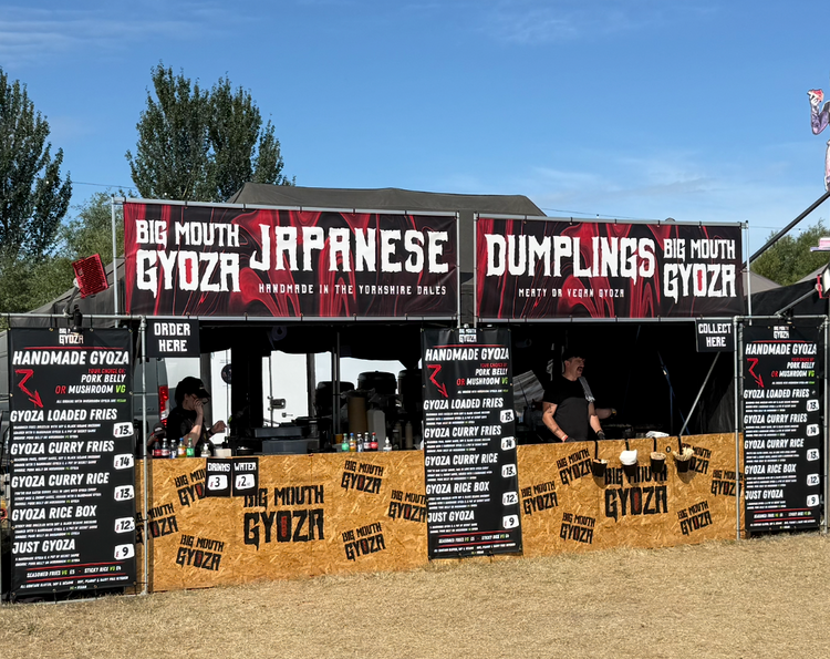 The Big Mouth Gyoza festival stall on a sunny day