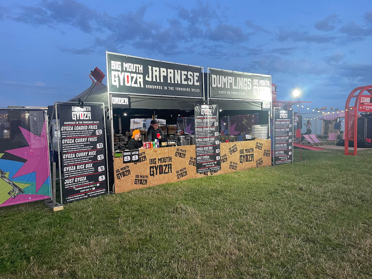 The Big Mouth Gyoza stall at Y Not Festival at dusk