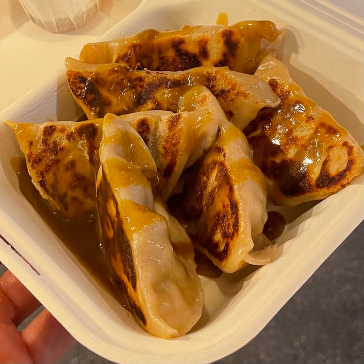 Pan-fried gyoza with secret sauce
